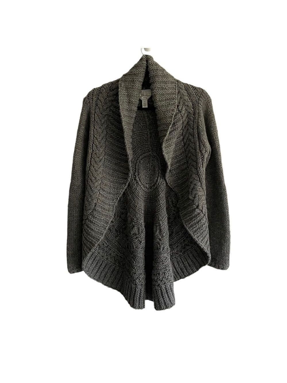 TALBOTS Collection Wool Chunky Knit Cardigan Sweater Gray SP